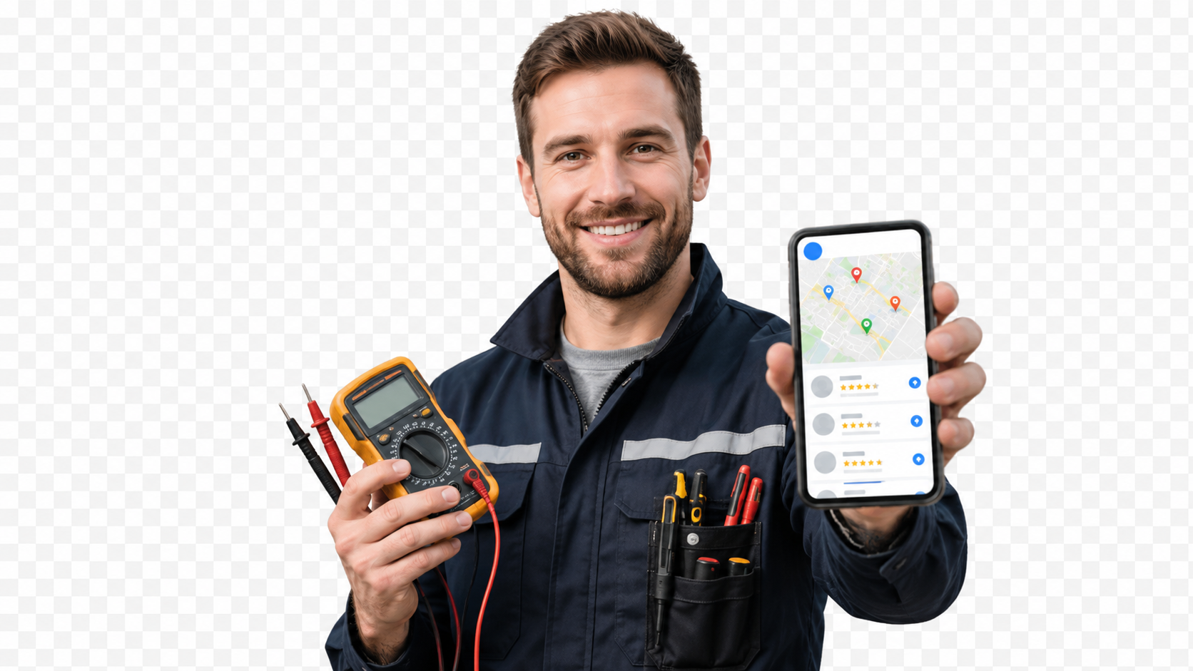 Elektriker mit Multimeter, freundlich