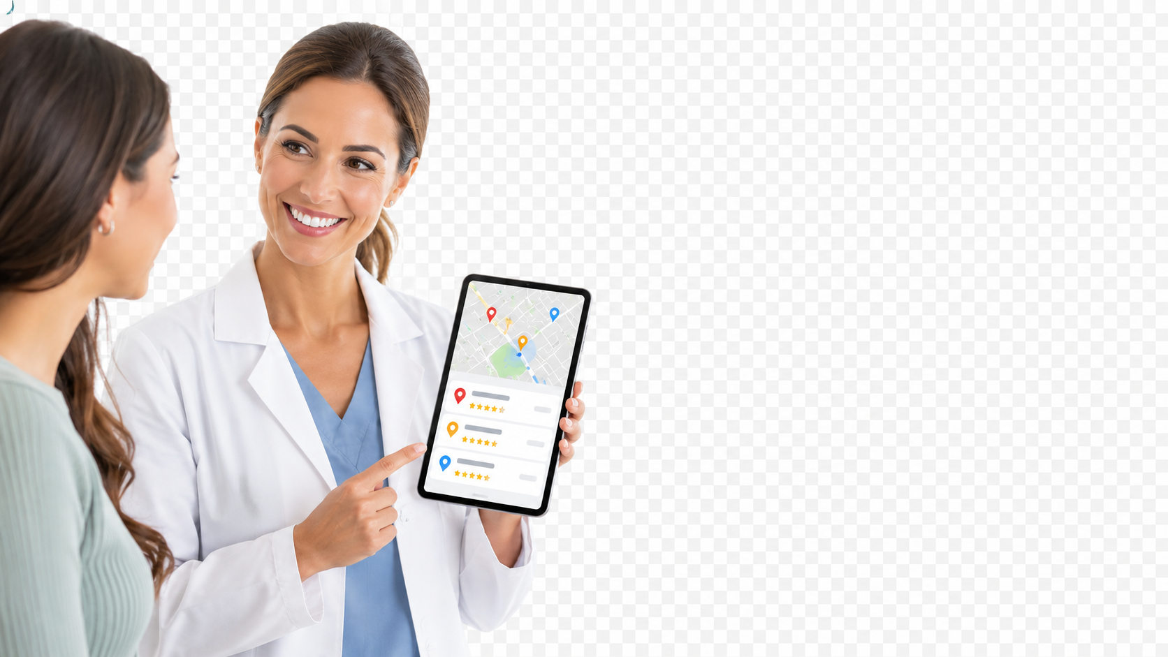 Zahnärztin im Patientengespräch in moderner Münchner Praxis